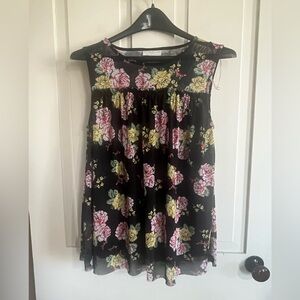 Bobbie Brooks Black Top with Pink and Cream Floral Print